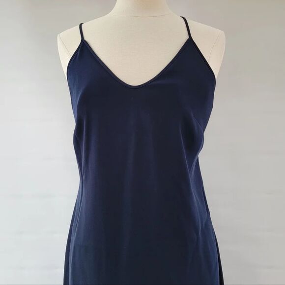 La Perla Dress Size 46 Navy Blue Sheath Column Criss Cross Back Minimalist - Picture 12 of 16
